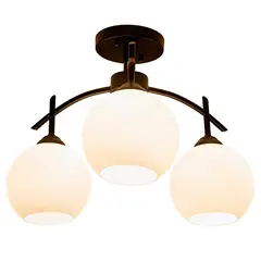 GENERICO - Lampara De Techo Metal Vidrio 3 Luces Negro Clasica