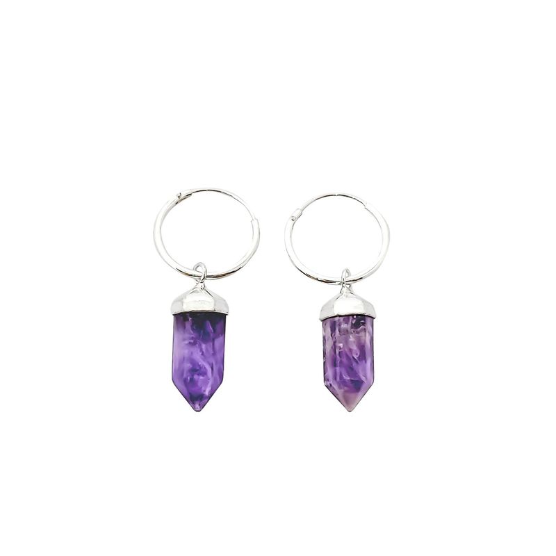 ANDREA COGGIOLA JOYAS - Aros Argollas Péndulo Amatista Plata Fina 925