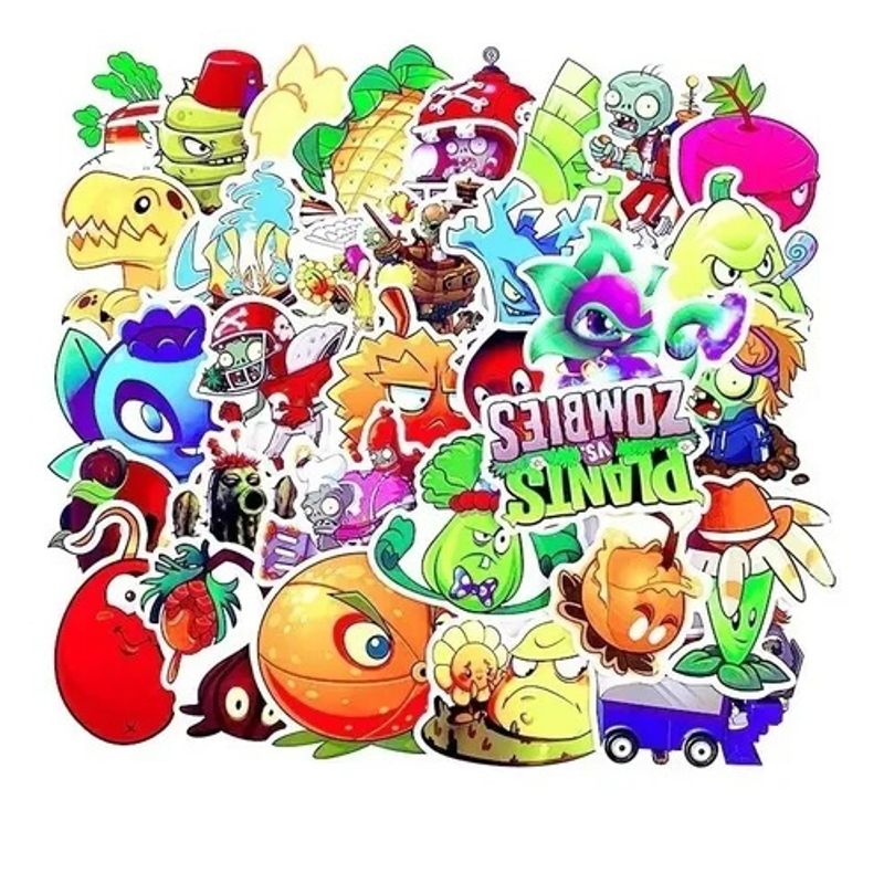 GARSIL - 50 Stickers Plantas vs Zombies - Etiquetas Autoadhesivas
