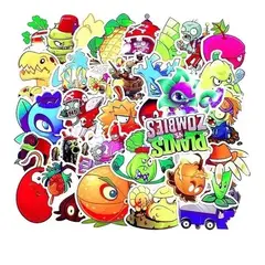 GARSIL - 50 Stickers Plantas vs Zombies - Etiquetas Autoadhesivas