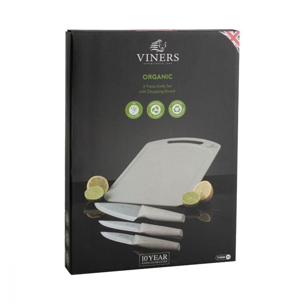 VINERS - Set 3 Cuchillos con Tabla Organic