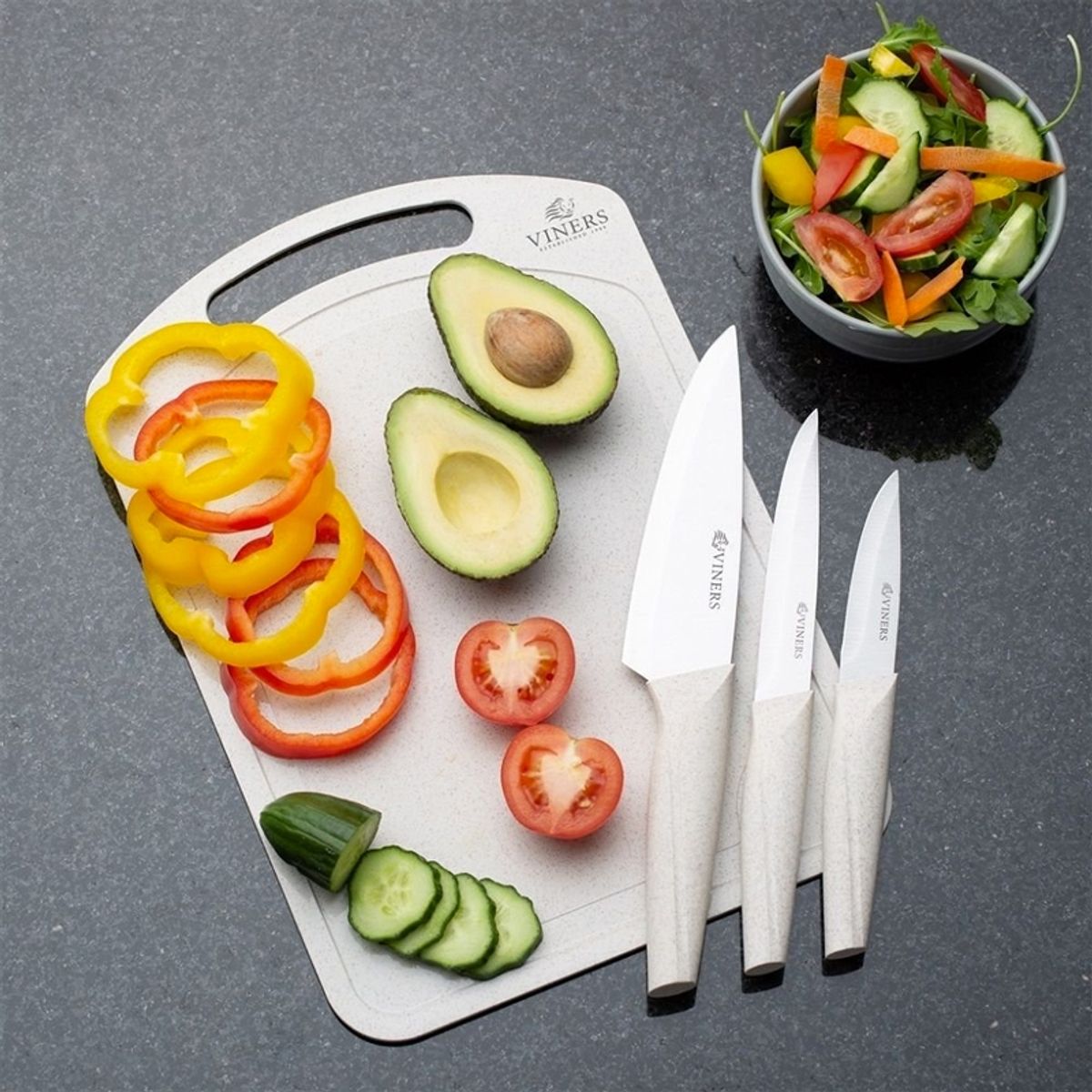 VINERS - Set 3 Cuchillos con Tabla Organic