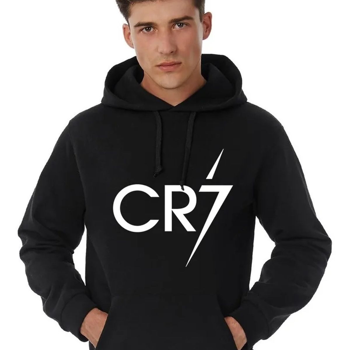 GENERICO - poleron color negro con logo cr7 hombre y niño con capucha