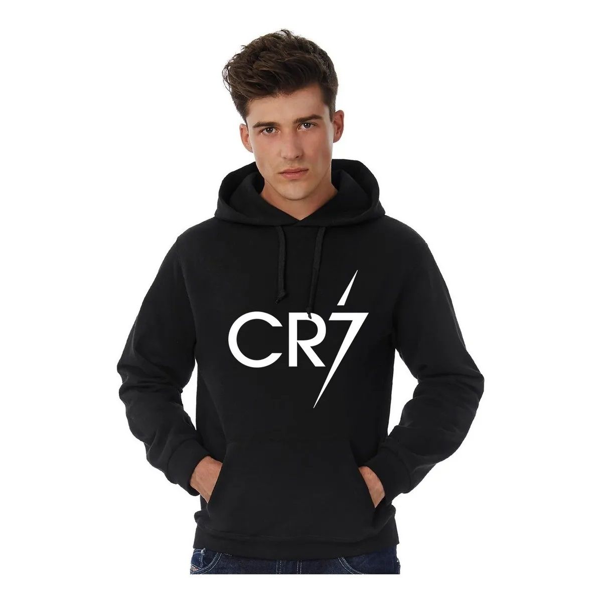 GENERICO - poleron color negro con logo cr7 hombre y niño con capucha