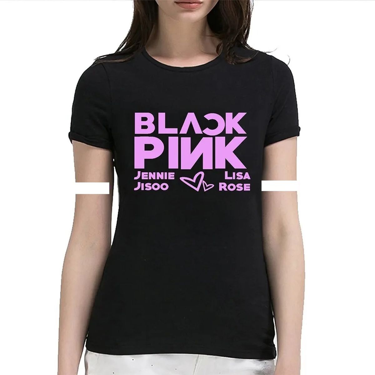GENERICO - polera color negro con logo BLACK PINK mujer y niña