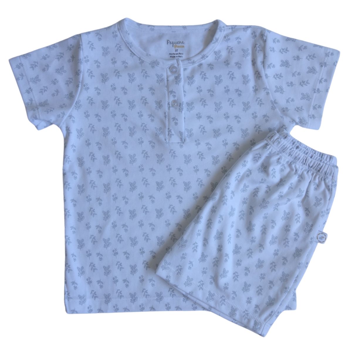 PEQUEÑA GRACIA - Pijama Laura 2 Piezas Plantas Gris M/C 100%  Algodón Pima.