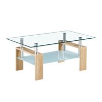 Mesa de centro para living rectangular de vidrio y madera
