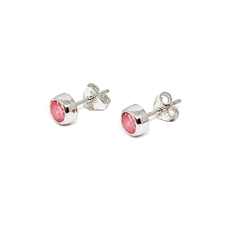 ANDREA COGGIOLA JOYAS - Aros Circón Rosado Solitario 5mm Plata Fina 925