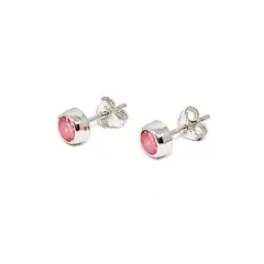 ANDREA COGGIOLA JOYAS - Aros Circón Rosado Solitario 5mm Plata Fina 925