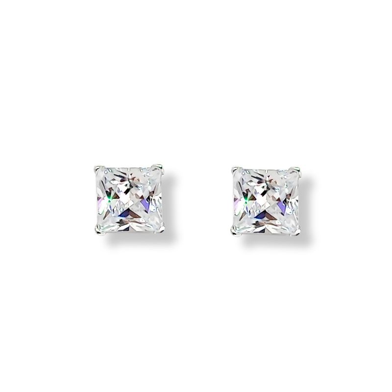 ANDREA COGGIOLA JOYAS - Aros Cuadrados Circón Blanco 6mm Plata Fina 925