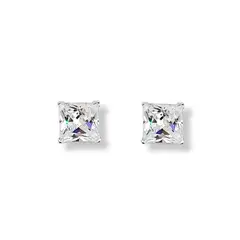 ANDREA COGGIOLA JOYAS - Aros Cuadrados Circón Blanco 6mm Plata Fina 925