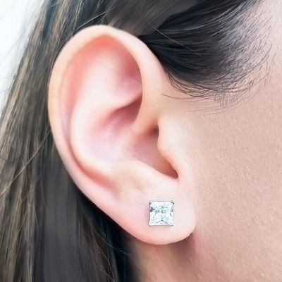 Imagen 2 del producto Aros Cuadrados Circón Blanco 6mm Plata Fina 925