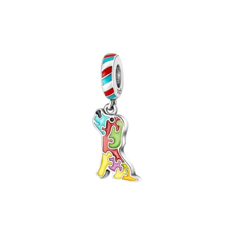 SILVER HEART - Charm Perro Puzzle Autismo en Plata Fina 925 SILVER HEART