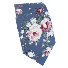 LUCIA CORBATAS - Corbata delgada celeste algodón estampada flores Dreamy