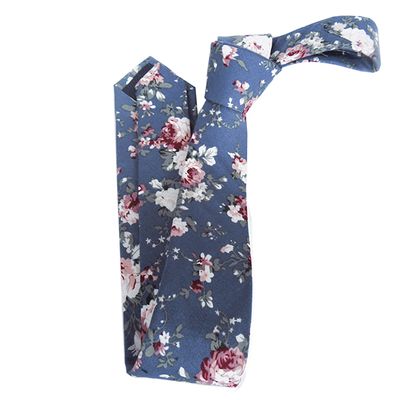 Imagen 2 del producto Corbata delgada celeste algodón estampada flores Dreamy