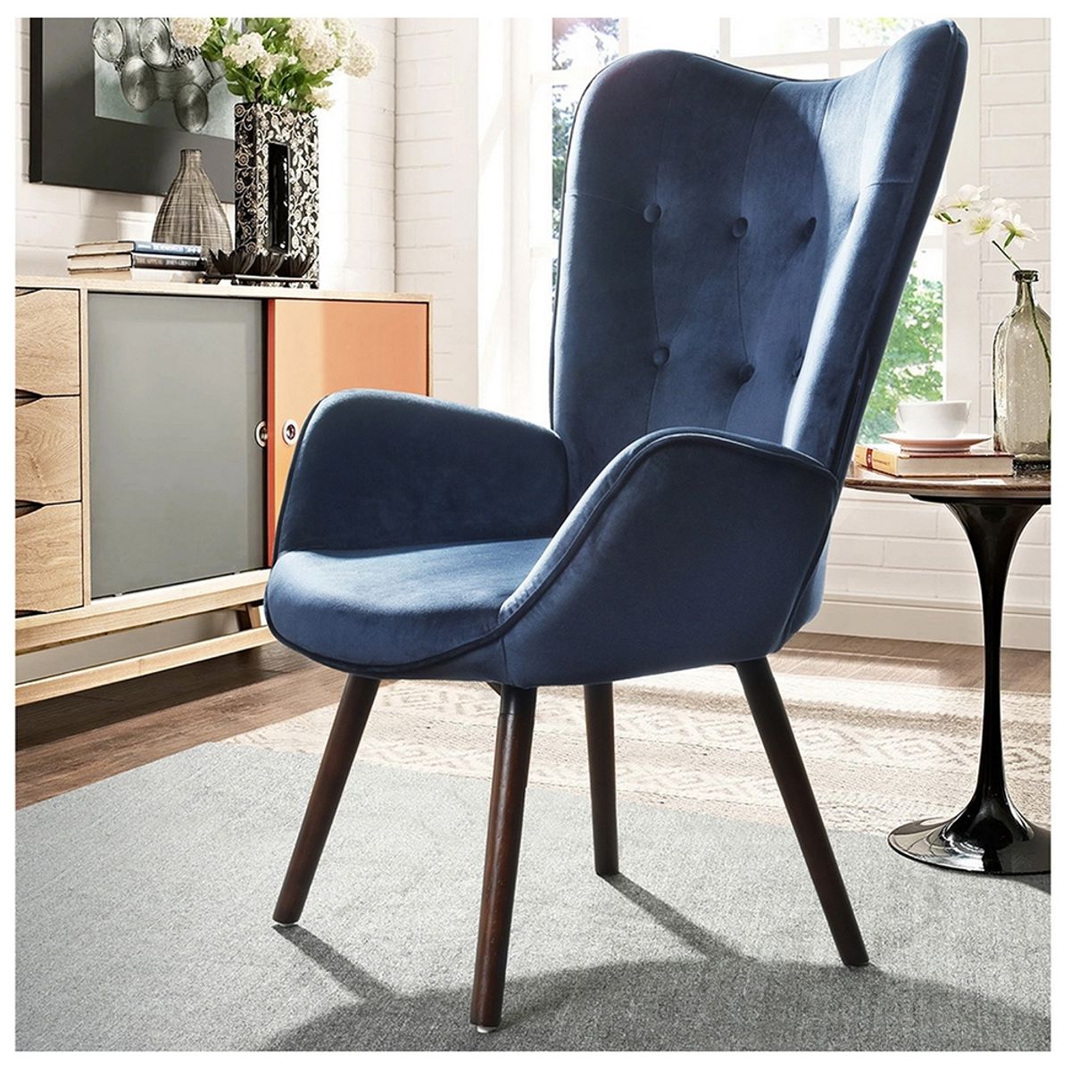 NOVAHUS - Sitial Terciopelo Respaldo Alto - Azul