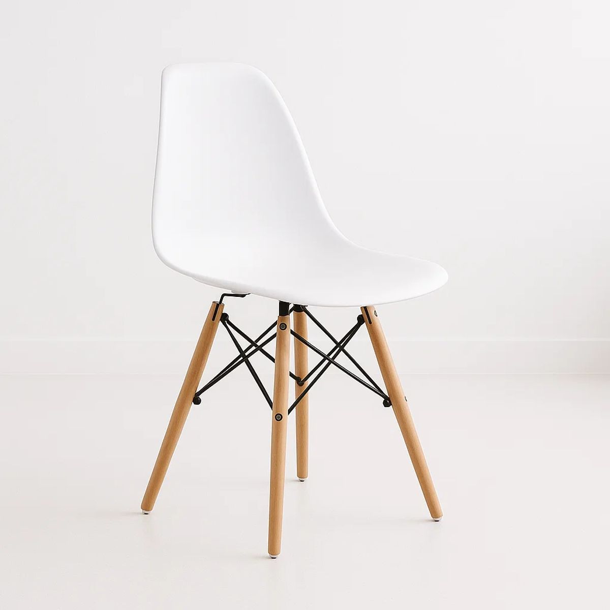 KLIK - Silla Taburete Eames  para Comedor, Patas de Madera Blanca KLIK