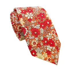 LUCIA CORBATAS - Corbata algodón flores Orange Luciacorbatas