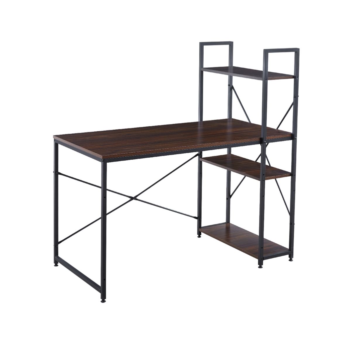 KLIK - Escritorio Industrial Home Office con Repisas Oslo - Madera Oscura Walnut