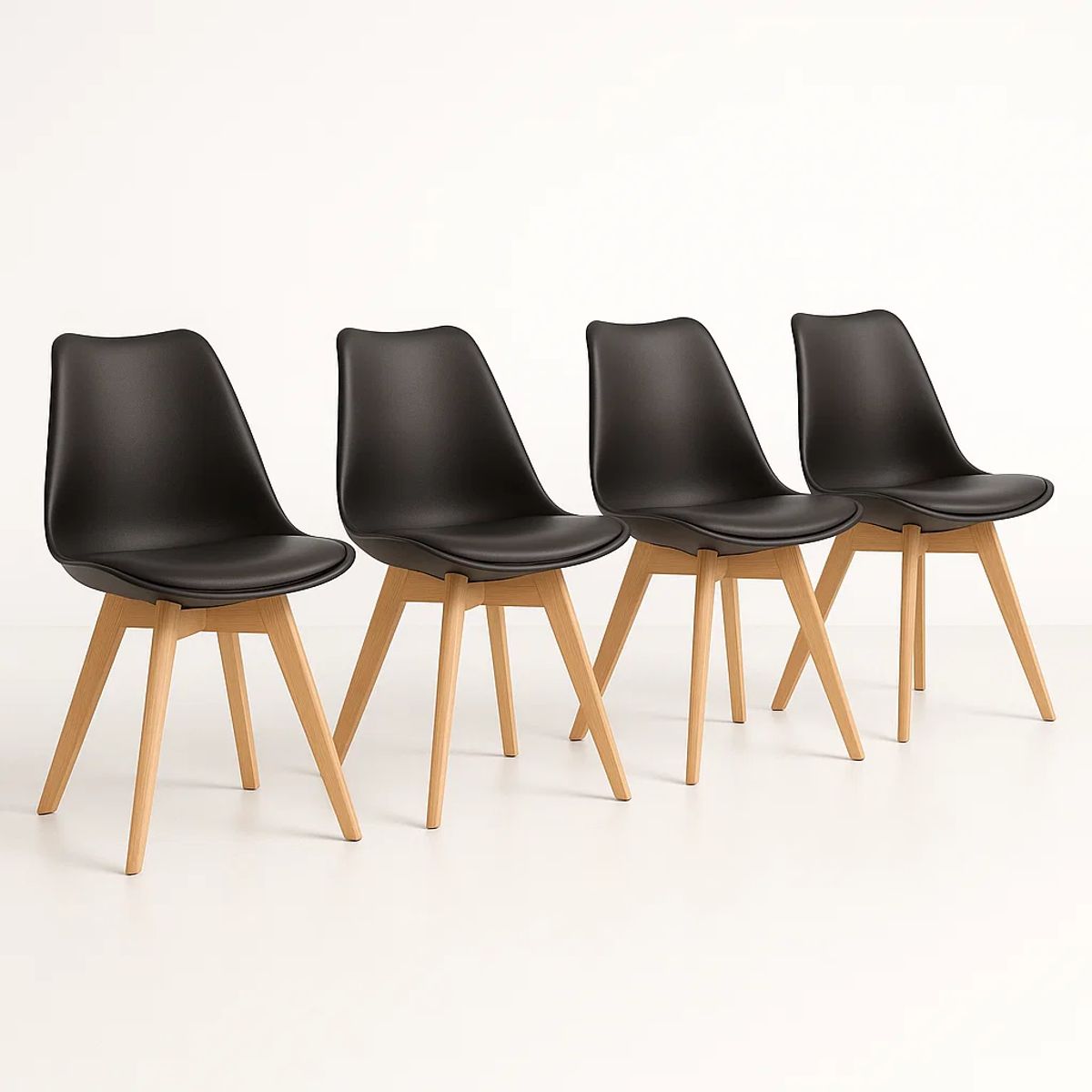 KLIK - Pack de 4 Sillas Tulip Acolchadas Negras KLIK