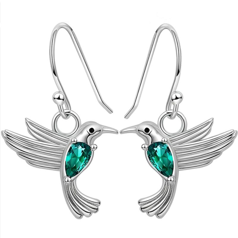 KUANGYE - Aros Colibrí Pendientes Bañado en plata Joya Mujer Regalo