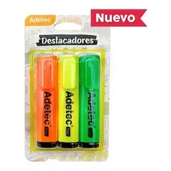 ADETEC - Destacadores 3 Unidades Amarillo, Verde Y Naranjo
