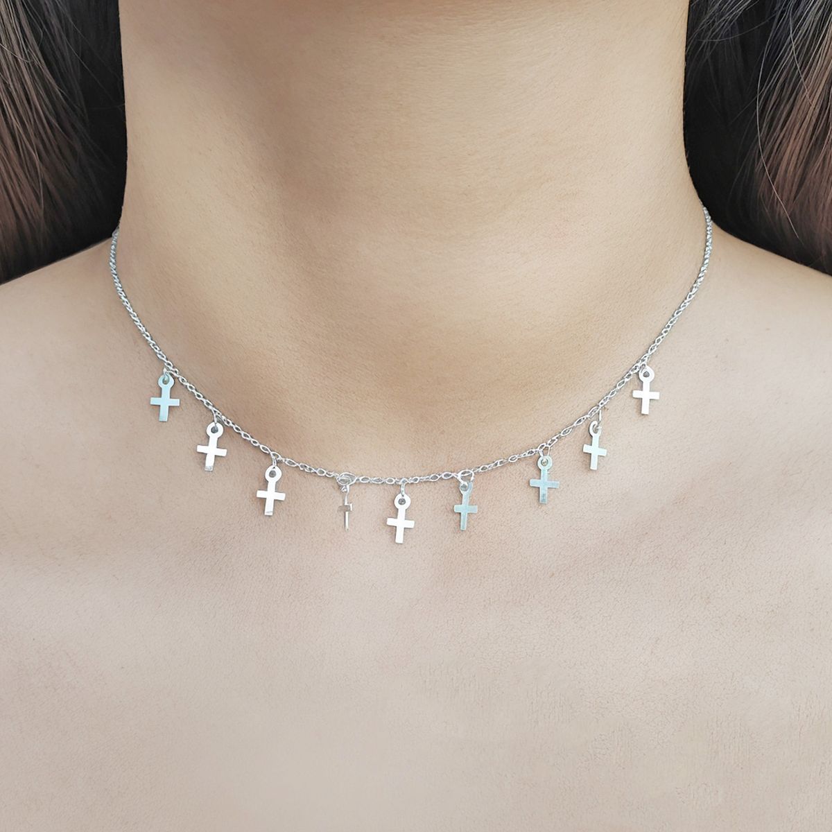 COGGIOLA - Collar Choker Cruces Plata Fina 925