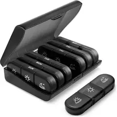 ESHOPANGIE - Pastillero Semanal Organizador Portátil 3 Tomas 7 Dias Negro