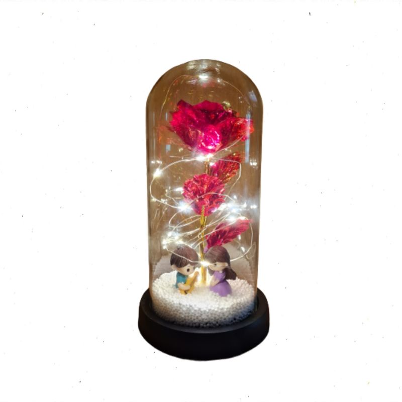 GENERICO - Rosa Eterna Luz Led Flor Eterna Artificial Cupula De Vidrio pareja