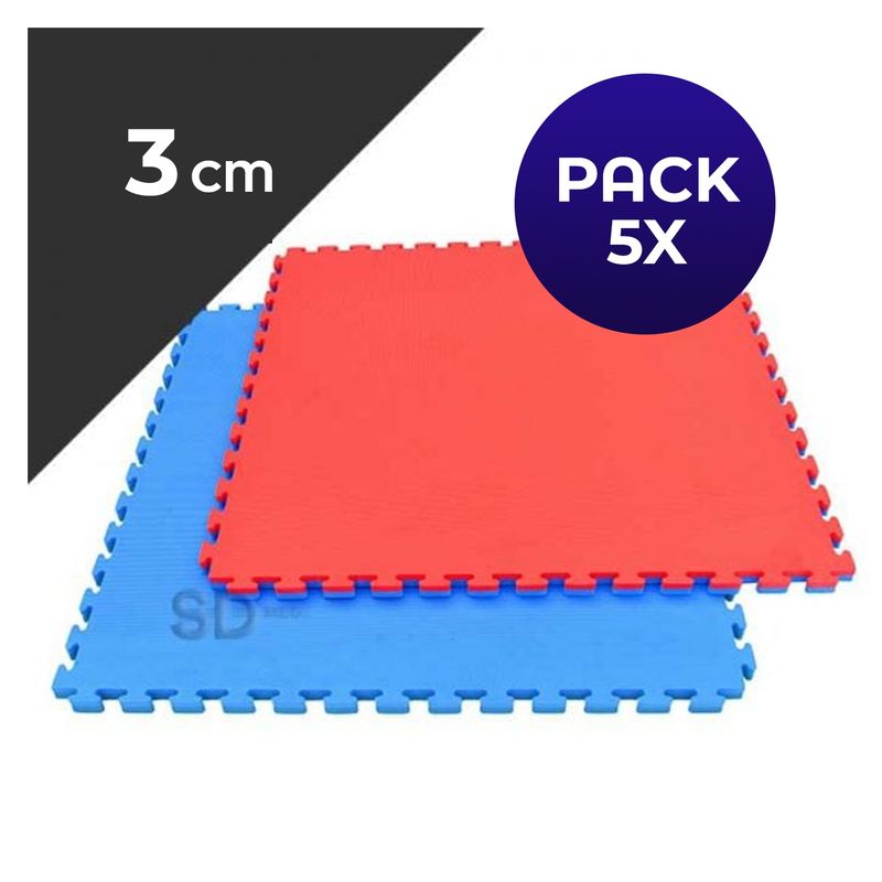 SDFIT - Tatami 3 cm 100 cm x 100 cm Rojo Azul Pack 5 Unidades.