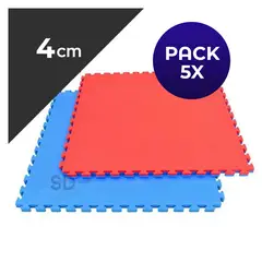 SDFIT - Tatami 4 cm 100 cm x 100 cm Rojo Azul Pack 5 Unidades