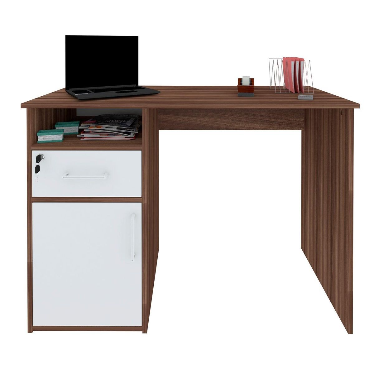 RODLER - Escritorio Madera con Cajón y Puerta Hall Café con blanco