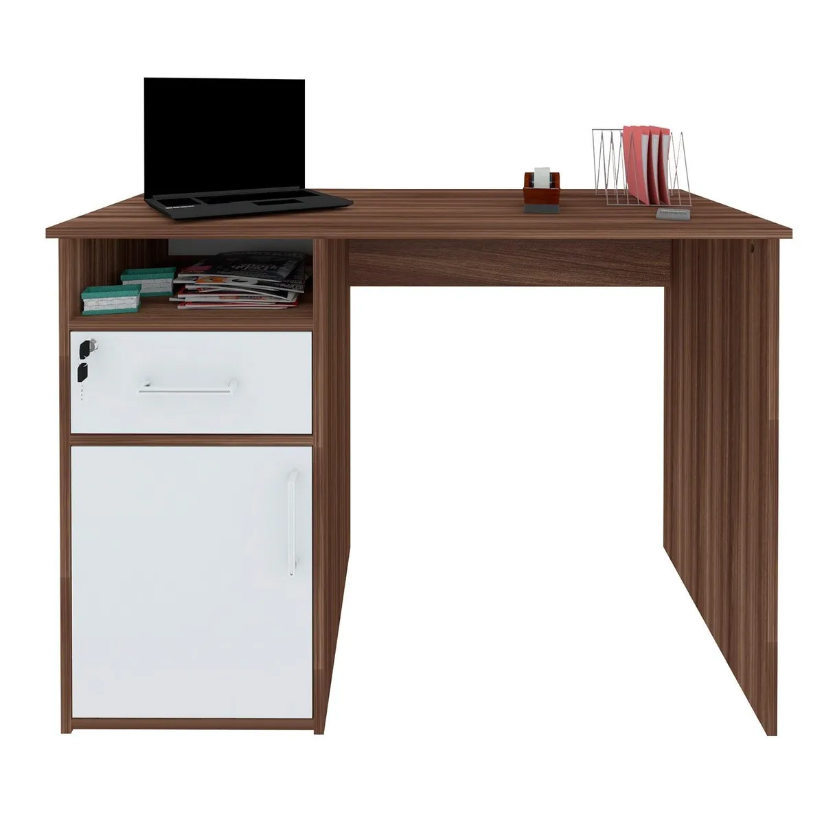 RODLER - Escritorio Madera con Cajón y Puerta Hall Café con blanco