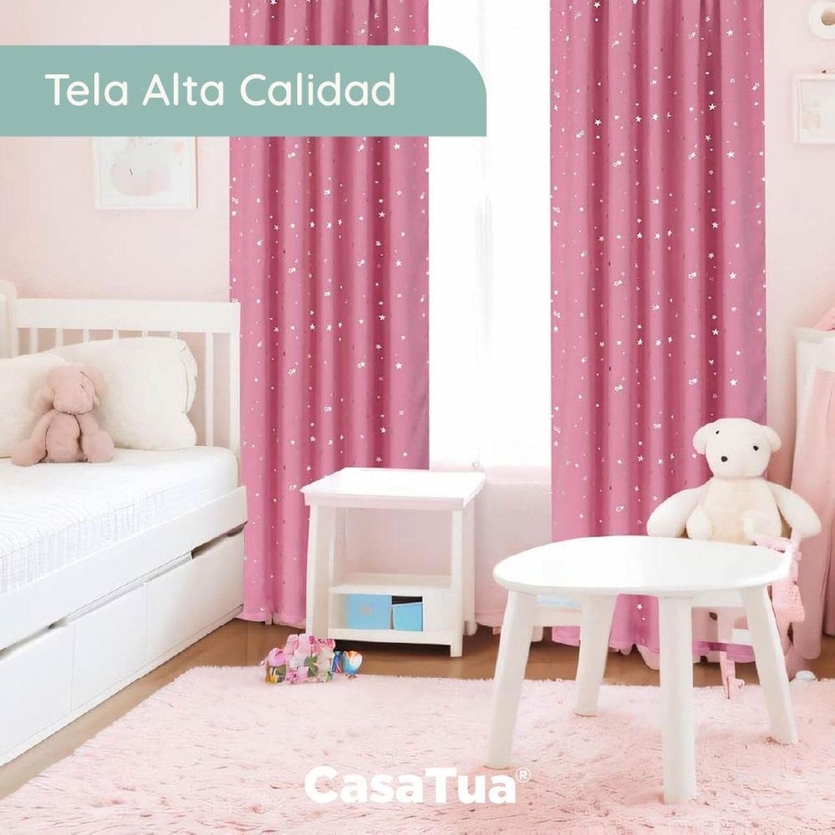 CASATUA - Cortina Niña Niño Semi Blackout Casatua Un Paño 140x220cm - Rosa