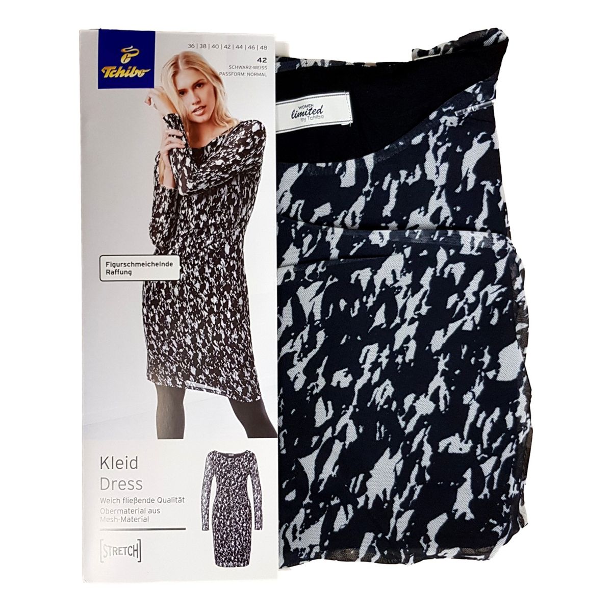 TCHIBO - Vestido Jersey Balnco Negro Mujer