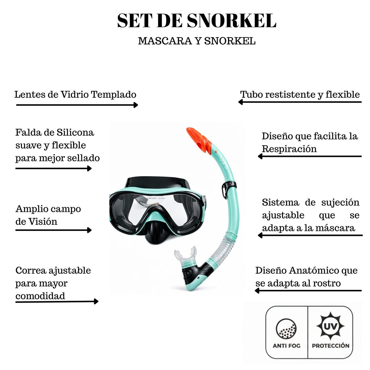 HYDRO - Set Máscara Buceo + Snorkel Adulto Hydro®