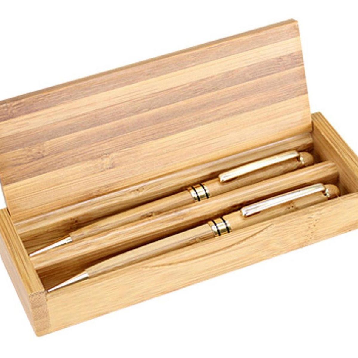 IMPORTCLICK - Set 2 Bolígrafo Lápiz Estuche Bambú Deluxe