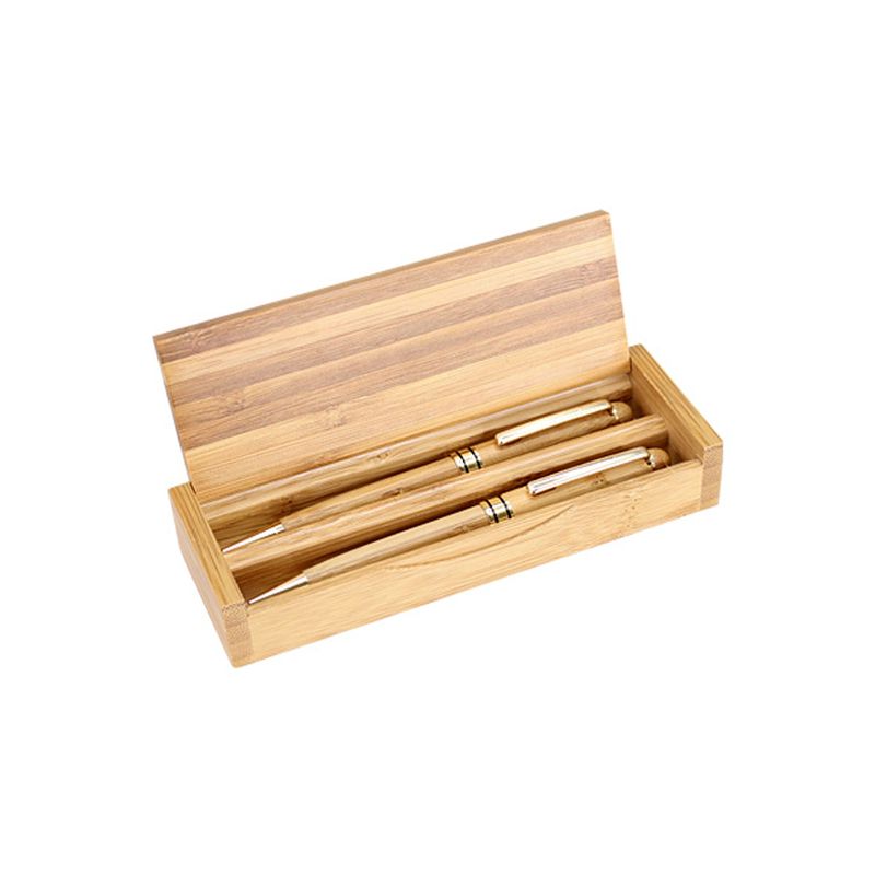IMPORTCLICK - Set 2 Bolígrafo Lápiz Estuche De Bambú Deluxe