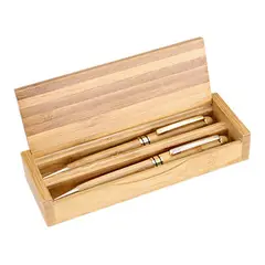 IMPORTCLICK - Set 2 Bolígrafo Lápiz Estuche Bambú Deluxe