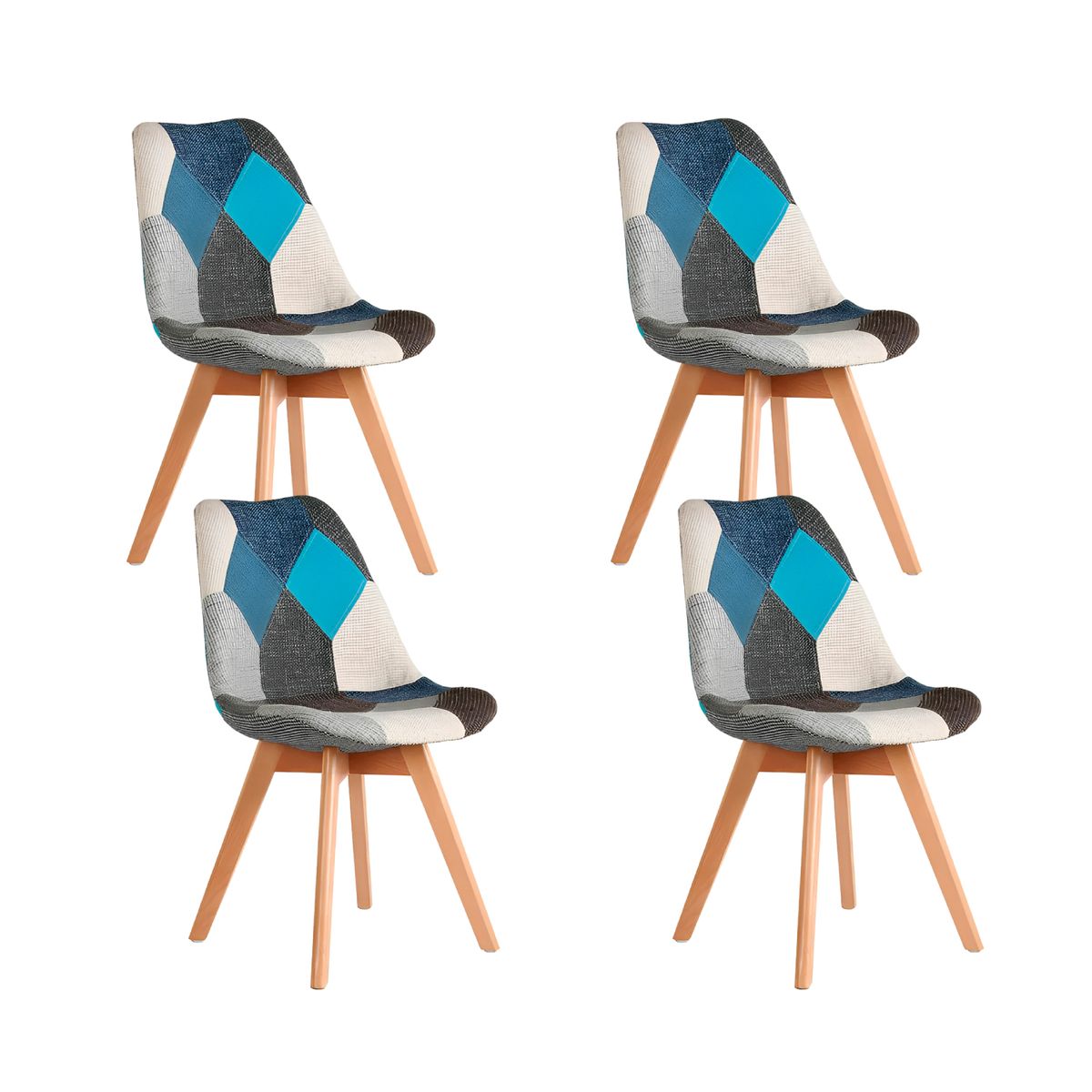 KLIK - Pack de 4 Sillas Eames Acolchada Patchwork Celeste Vintage