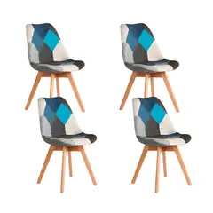 KLIK - Pack de 4 Sillas Eames Acolchada Patchwork Celeste Vintage