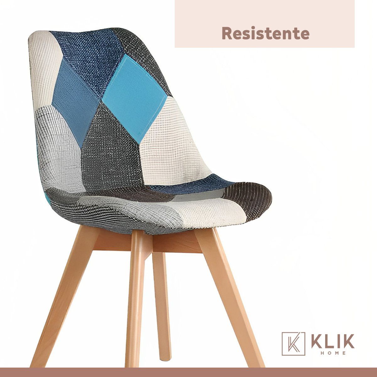 KLIK - Pack de 4 Sillas Eames Acolchada Patchwork Celeste Vintage