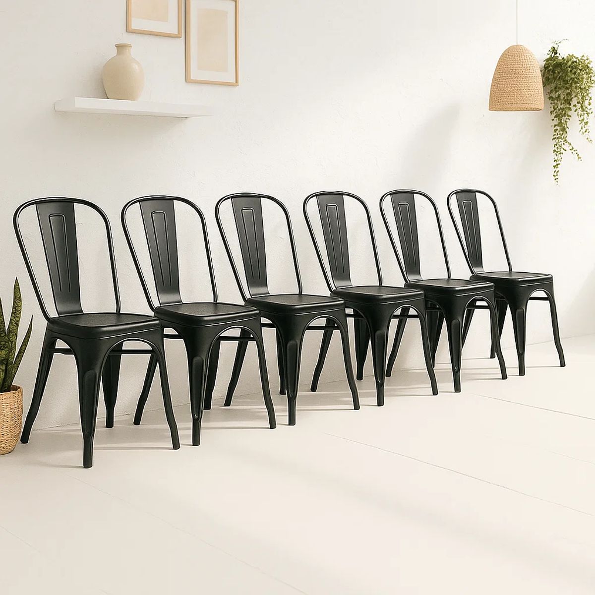 KLIK - Pack de 6 Sillas Tolix de Metal para Comedor Negras KLIK