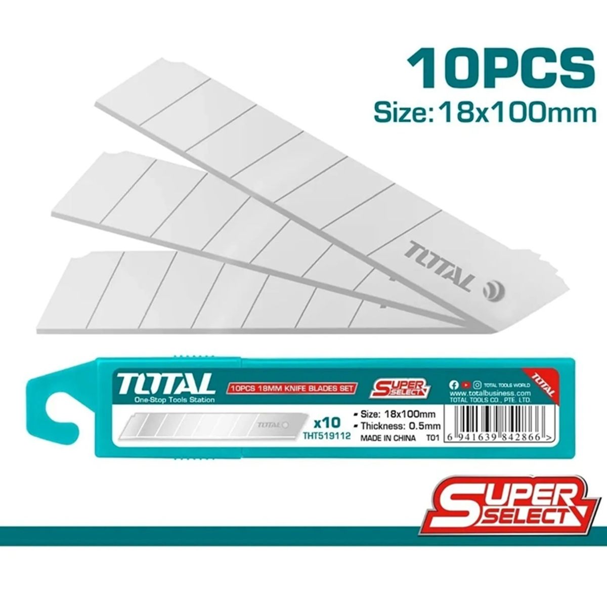 TOTAL TOOLS - repuesto Cuchillo Cartonero Corta Cartón 18x100mm 10 pcs
