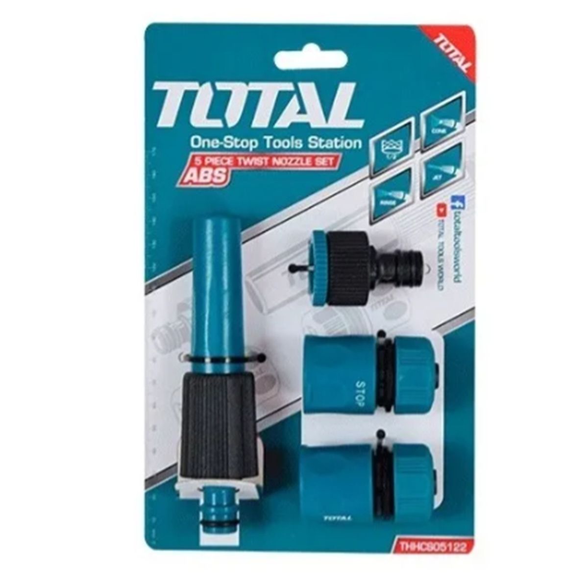 TOTAL TOOLS - Kit Juego Boquillas Giratorias Para Manguera 5 Piezas
