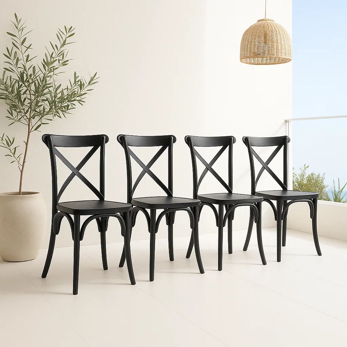KLIK - Pack 4 Sillas Tabueretes de Terraza o Comedor Crossback Danubio Negras