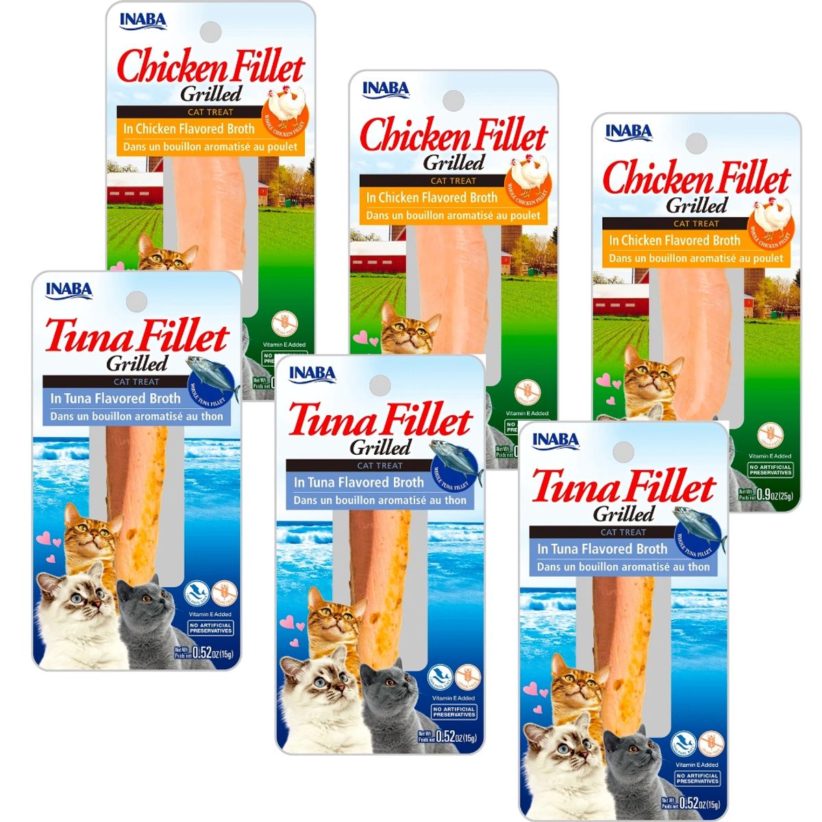 INABA - Filete Grillado Mix Atún Y Pollo - Pack De 6 - Snack Gatos