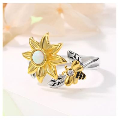 Imagen 2 del producto Anillo plata 925 girasol ajustable giratorio anti estres