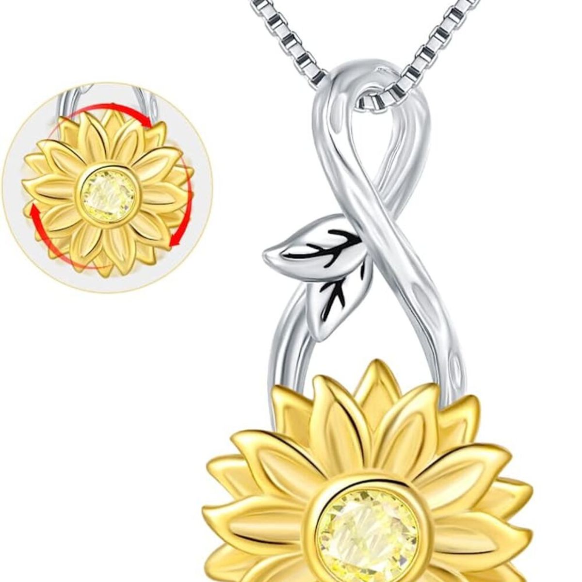 GENERICO - Collar girasol giratorio plata 925 Anti estres