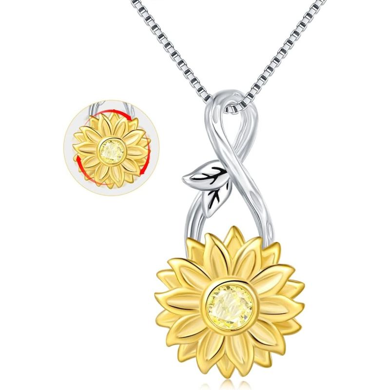 GENERICO - Collar girasol giratorio plata 925 Anti estres